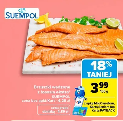 Brzuszki wędzone z łososia ekstra Suempol promocja w Carrefour