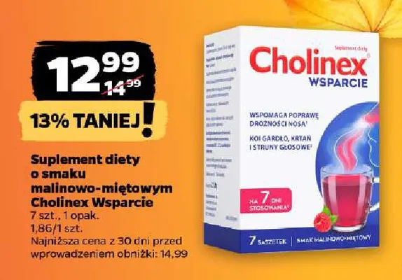 Suplement diety o smaku malinowo-miętowym Cholinex Wsparcie promocja w Netto