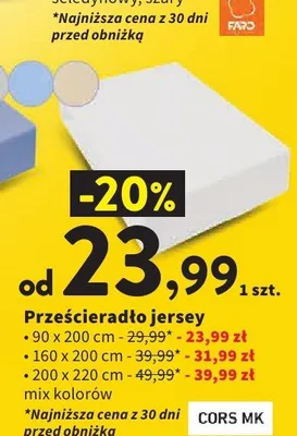 Prześcieradło jersey CORS MK 90x200 cm promocja w Intermarche