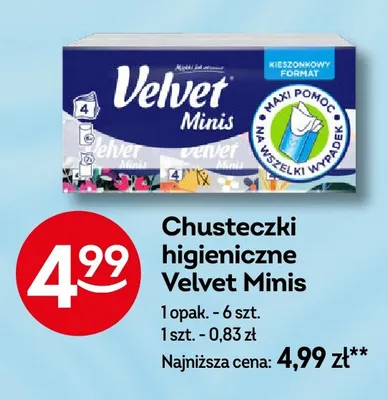 Chusteczki higieniczne Velvet Minis 6-pak promocja w Żabka