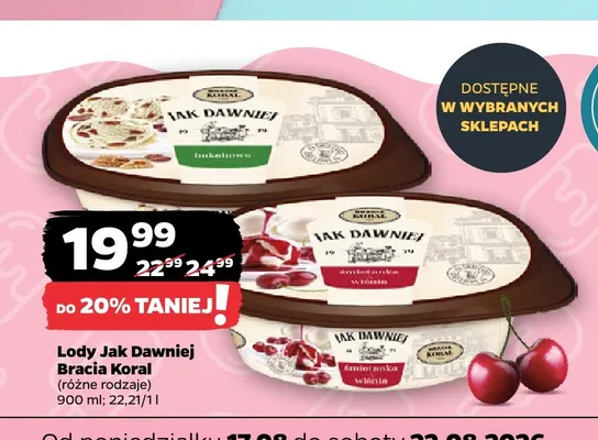 Lody śmietanka wiśnia Jak Dawniej Bracia Koral promocja w Netto