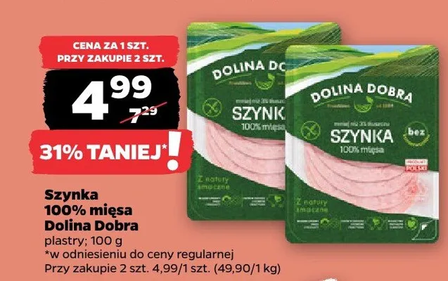 Szynka 100% mięsa Dolina Dobra promocja w Netto