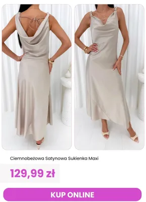 Sukienka satynowa maxi ModnaKiecka.pl ciemnobeżowa promocja w Modna Kiecka