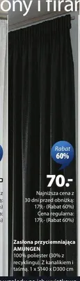 Zasłona przyciemniająca AMUNGEN 100% poliester z kanalikiem i taśmą 1xS140xD300cm promocja w Jysk