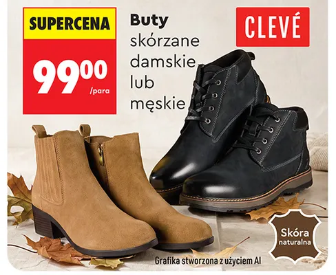 Buty skórzane damskie Clevé promocja w Biedronka