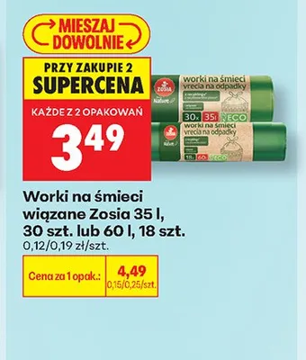 Worki na śmieci wiązane Zosia 35 l promocja w Biedronka