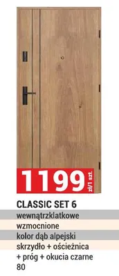 Drzwi CLASSIC SET 6 wewnątrzklatkowe wzmocnione kolor dąb alpejski skrzydło + ościeżnica + próg + okucia czarne 80 promocja w Merkury Market