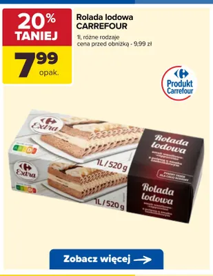Rolada lodowa waniliowo-cappuccino Carrefour Extra promocja w Carrefour