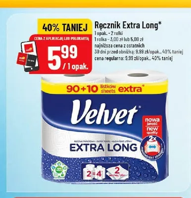 Ręcznik papierowy Velvet Extra Long promocja w POLOmarket