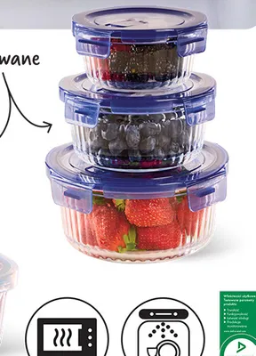Zestaw 3 szklanych pojemników na żywność okrągłych Smukee 400 ml 620 ml 950 ml promocja w Biedronka