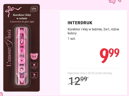 Korektor i klej w taśmie Interdruk 2w1 promocja w Rossmann