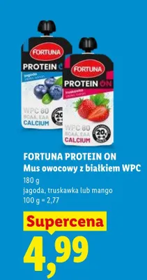 Mus owocowy z białkiem WPC jagoda, truskawka lub mango promocja w Lidl