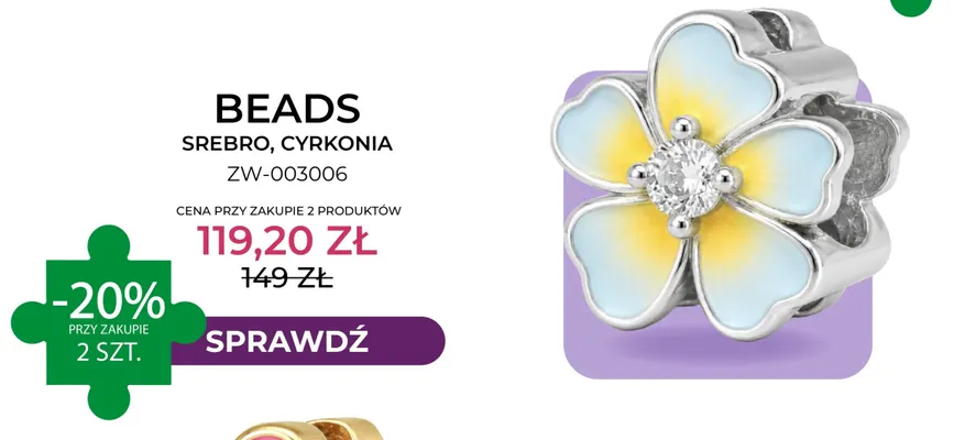 Beads srebro cyrkonia ZW-003006 Briju promocja w Briju