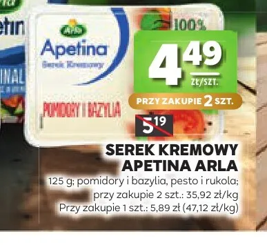 Serek kremowy pesto i rukola Apetina Arla promocja w Stokrotka