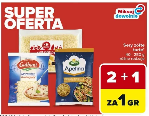 Sery żółte tarte różne rodzaje promocja w Carrefour
