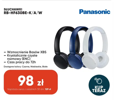 Słuchawki bezprzewodowe Panasonic RB-HF630BE-K/A/W promocja w Max Elektro