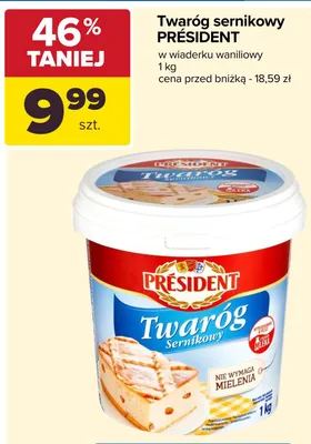 Twaróg sernikowy Président w wiaderku waniliowy promocja w Carrefour