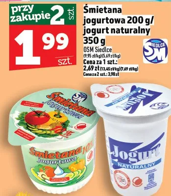 Śmietana jogurtowa 200g / jogurt naturalny 350g promocja w TOPAZ