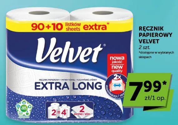 Ręcznik papierowy Velvet Extra Long promocja w Euro Sklep