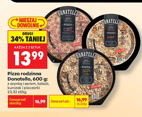 Pizza rodzinna z szynką i serem Donatello promocja w Biedronka