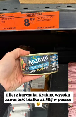 Filet z kurczaka high protein w puszce Krakus promocja w Biedronka