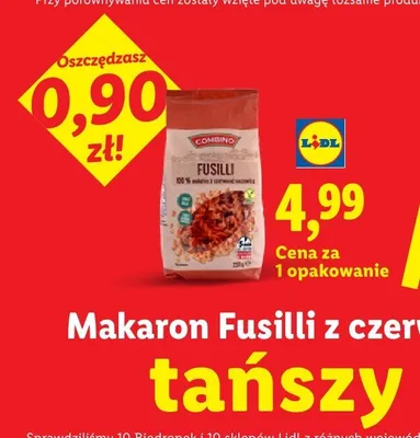 Makaron Fusilli z czerwonej soczewicy Combino promocja w Lidl