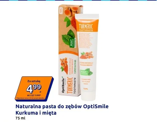 Naturalna pasta do zębów OptiSmile Kurkuma i mięta promocja w Action
