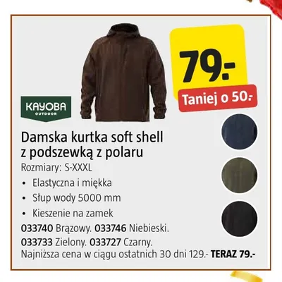 Damska kurtka soft shell z podszewką z polaru Kayoba Outdoor promocja w Jula