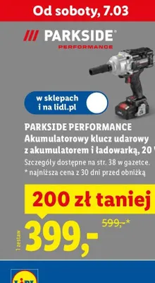 Akumulatorowy klucz udarowy z akumulatorem i ładowarką, 20 V Parkside Performance promocja