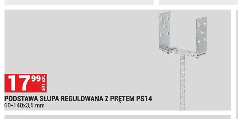 Podstawa słupa regulowana z prętem PS14 60-140x3,5 mm promocja w Merkury Market