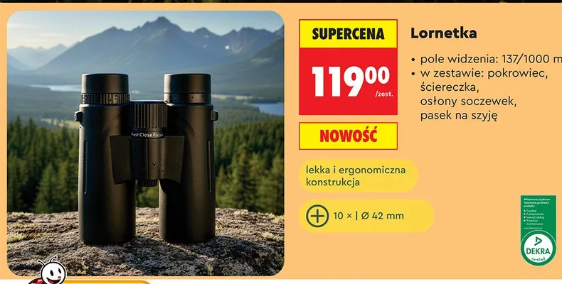 Lornetka lekka i ergonomiczna konstrukcja 10x42mm promocja w Biedronka