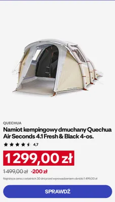 Namiot kempingowy dmuchany Quechua Air Seconds 4,1 Fresh & Black 4-os. promocja w Decathlon