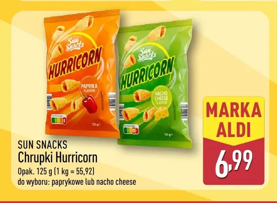 Chrupki Hurricorn nacho cheese Sun Snacks promocja w Aldi