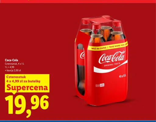 Napój gazowany Coca-Cola 4-pak promocja w Lidl
