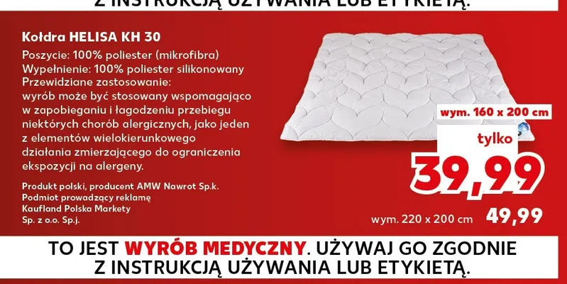 Kołdra Helisa KH 30 220x200 cm promocja w Kaufland
