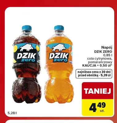 Napój gazowany Dzik Zero cola cytrynowa promocja w Carrefour Market