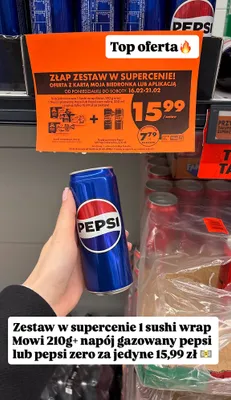 Zestaw - sushi wrap Mowi + napój gazowany Pepsi/Pepsi Zero promocja w Biedronka