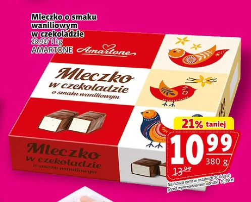 Mleczko o smaku waniliowym w czekoladzie Amartone promocja w Prim Market