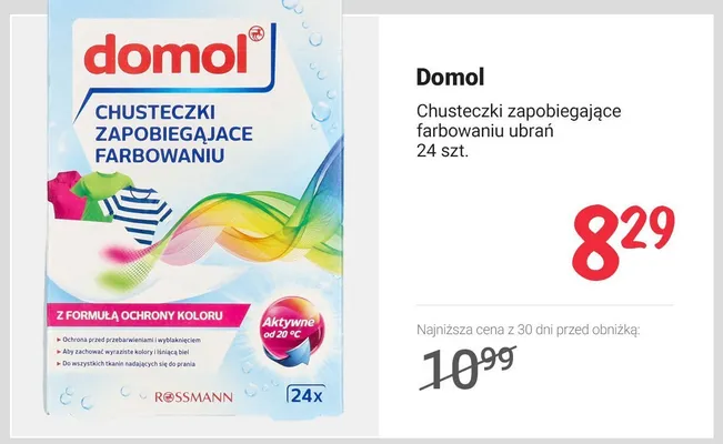 Chusteczki zapobiegające farbowaniu ubrań Domol promocja w Rossmann