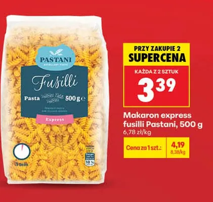 Makaron express fusilli Pastani promocja w Biedronka