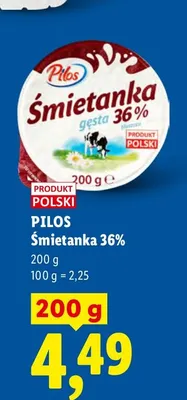 Śmietanka 36% gęsta Pilos promocja w Lidl