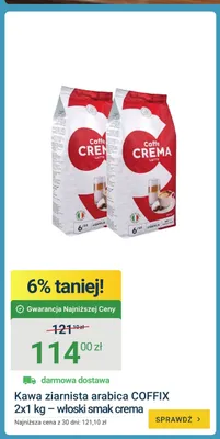 Kawa ziarnista arabica COFFIX włoski smak crema 2-pak 1kg promocja w ERLI