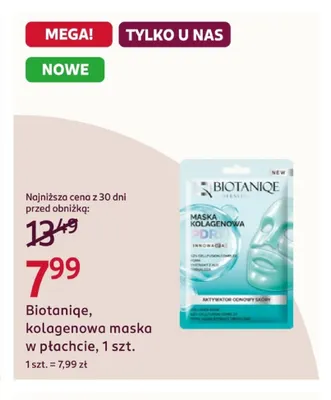 Kolagenowa maska w płachcie Biotaniqe promocja w Rossmann