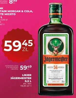 Likier Jägermeister 35% promocja w Duży Ben