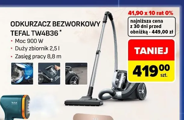 Odkurzacz bezworkowy Tefal TW4B36 promocja w Carrefour