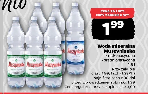 Woda mineralna Muszynianka niskonasycona promocja w Netto