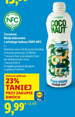 Woda kokosowa Coconaut z młodego kokosa 100% NFC 1 L promocja w Lidl