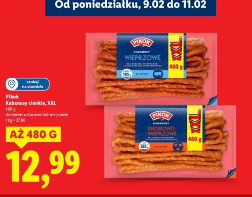 Kabanosy cienkie, XXL wieprzowe promocja w Lidl