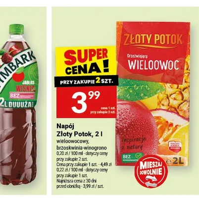 Napój Złoty Potok wieloowocowy 2 l promocja w Twój Market