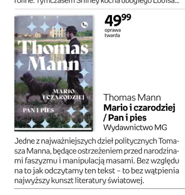 Książka Mario i czarodziej / Pan i pies Thomas Mann promocja w Empik